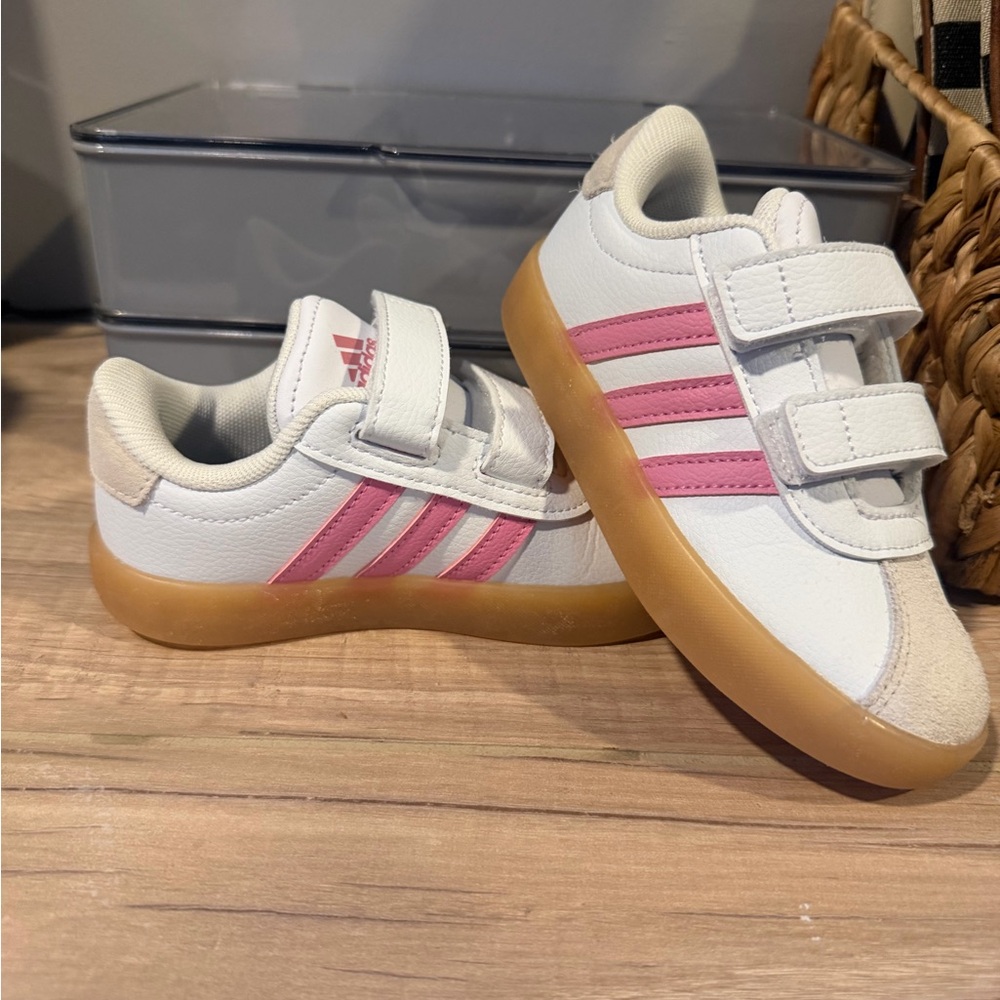 Adidas Kids' White and Pink Velcro Sneakers